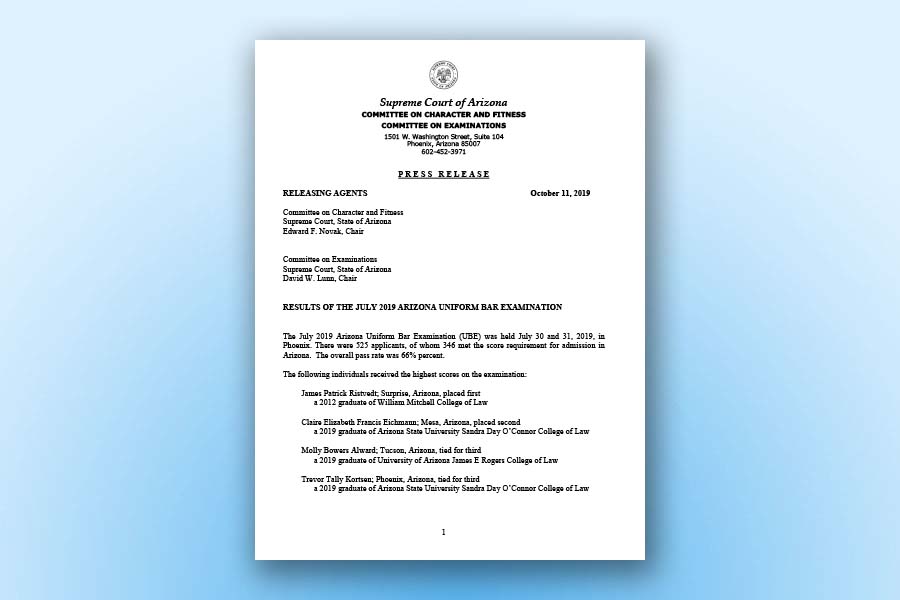 James Ristvedt of American Security & Investigations Places First in 2019 Arizona Uniform Bar Examination